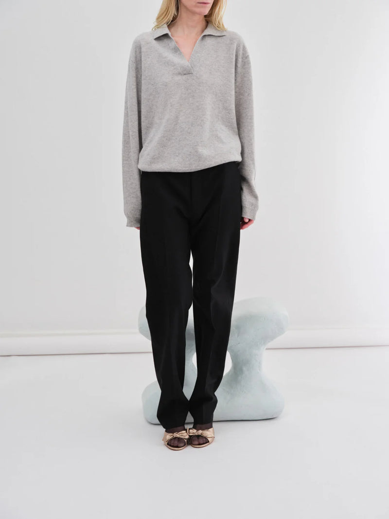 Womens Oversized Collar V-Neck, Ash Grey