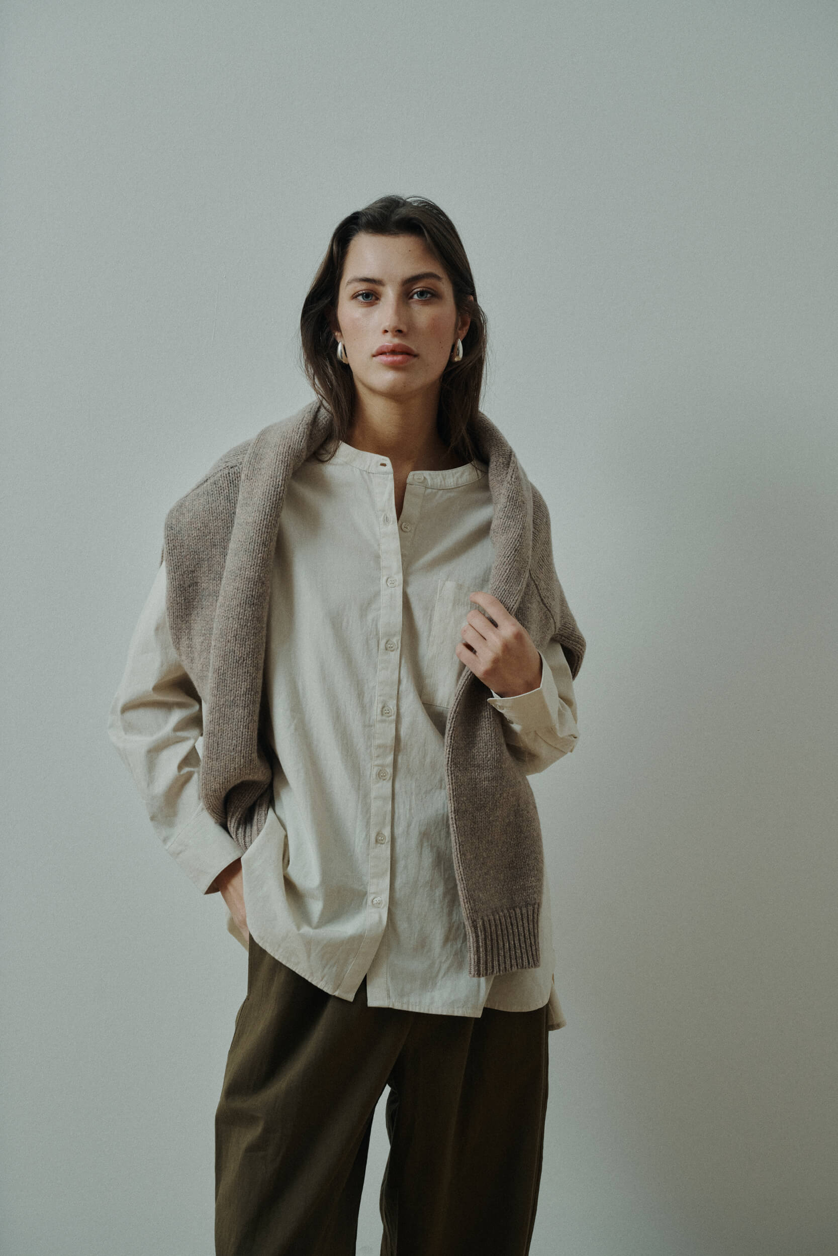 Silje knitted pullover, Light Brown Melange