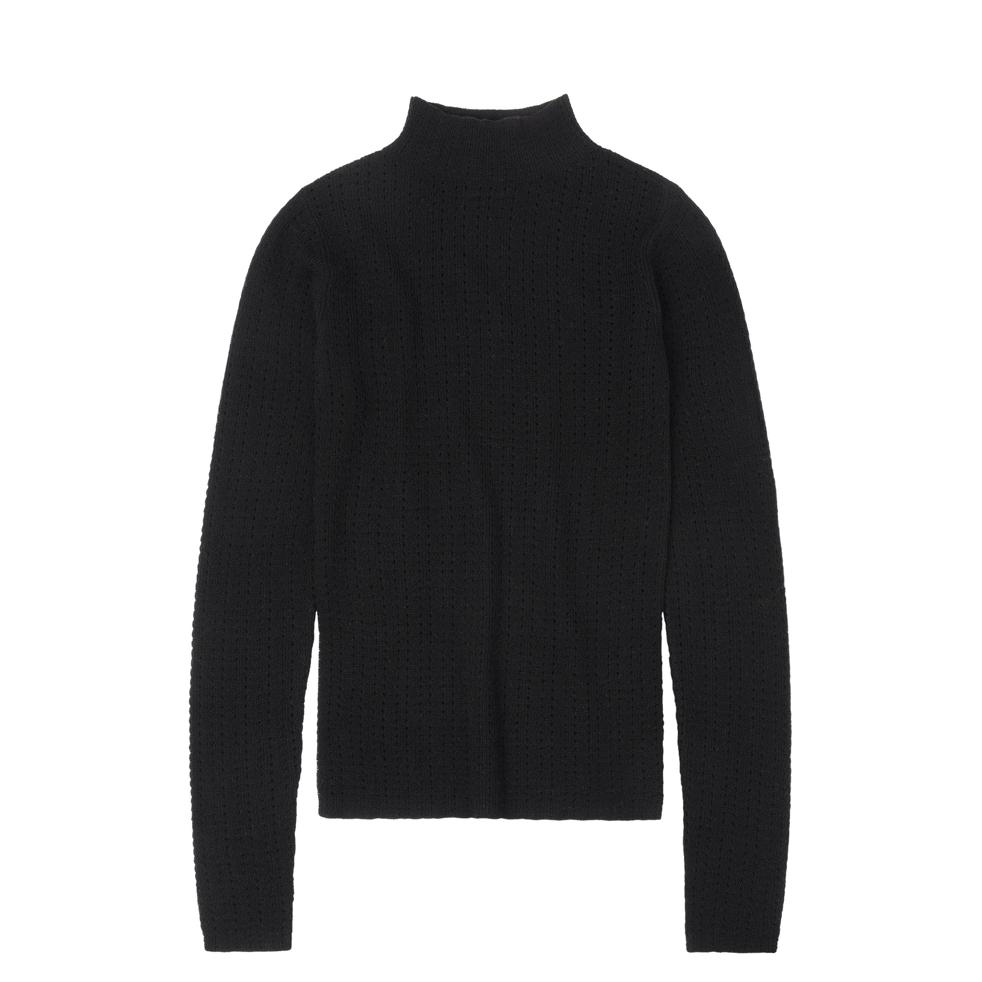 High Neck Pointelle Top, Black