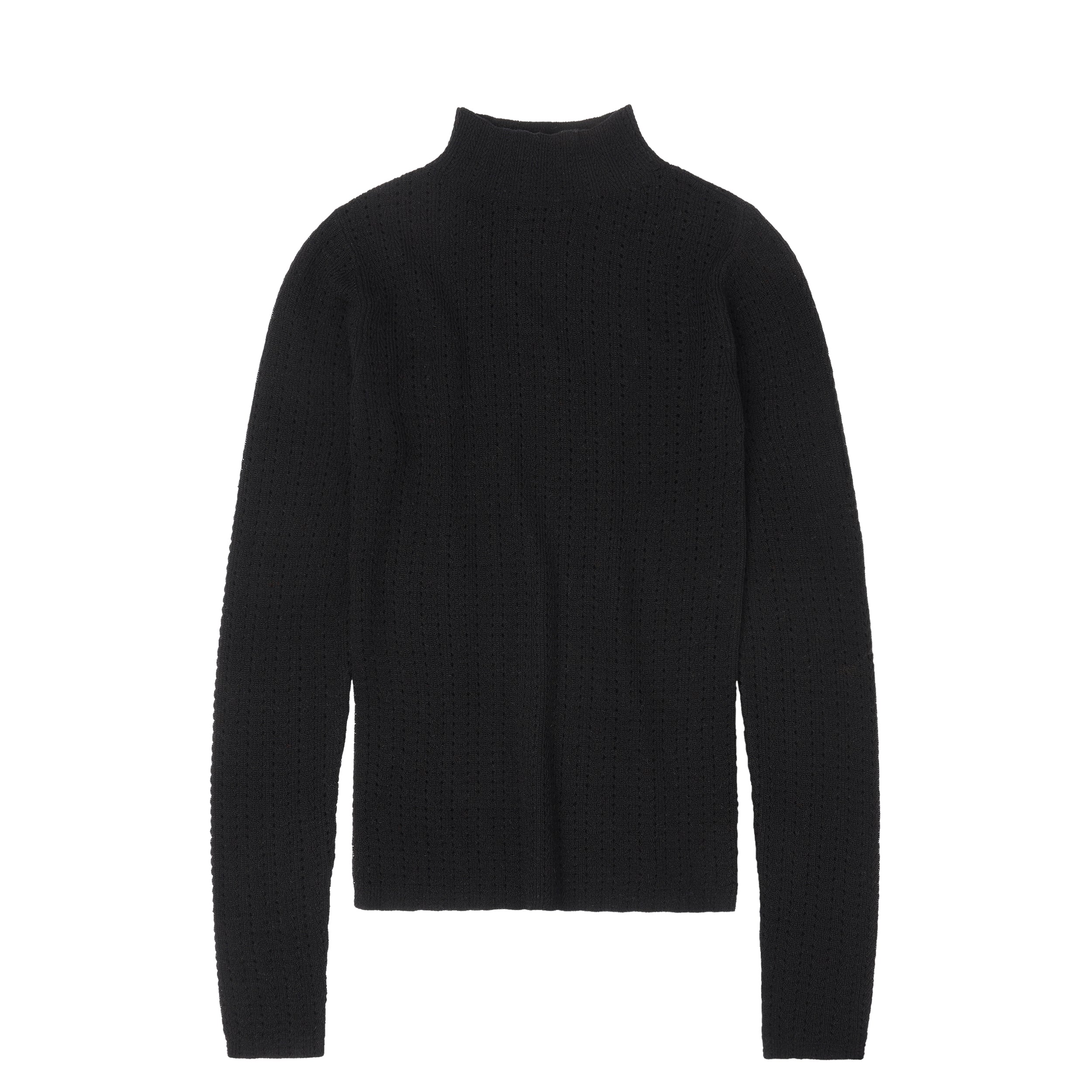 High Neck Pointelle Top, Black