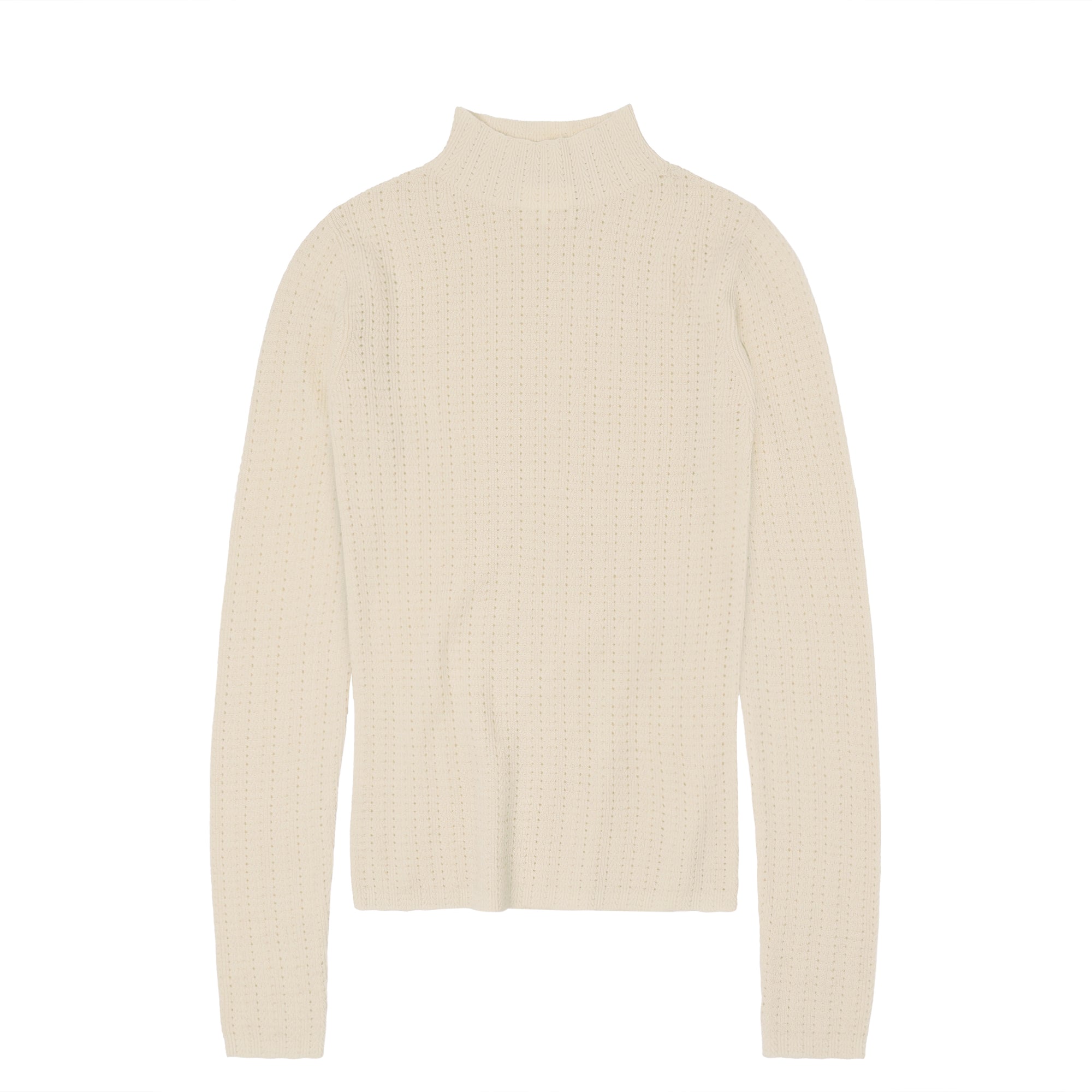 High Neck Pointelle Top, Ecru