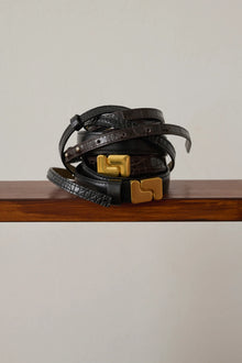 Ninon Mini Belt, Marron Foncé Croco (Brun Croc)