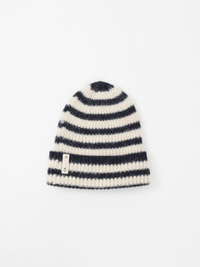 O.A.D. Ribbed Beanie, White med Navy Stripes