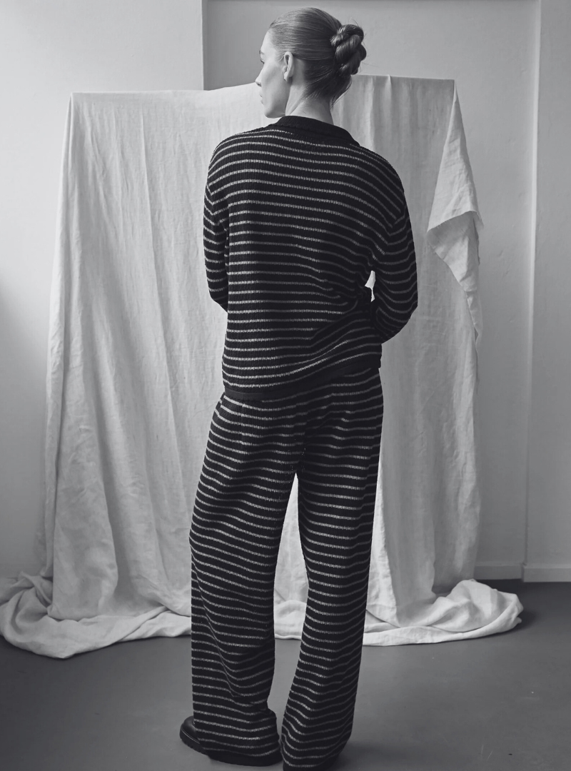 Nuria LS Polo Cardigan, Black / Cognac