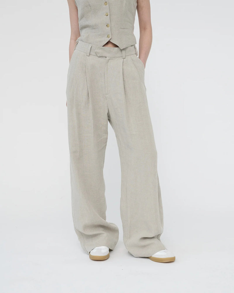 Linen Wide Box Pants, Nature