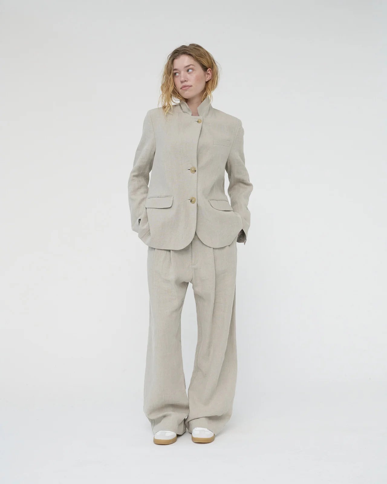 Linen Wide Box Pants, Nature