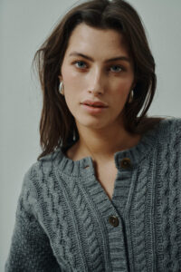 Dahlia Cable Knit Cardigan, Cold Grey