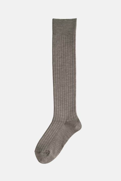 HK0116 Merino Wool Ribbed High Socks, Beige