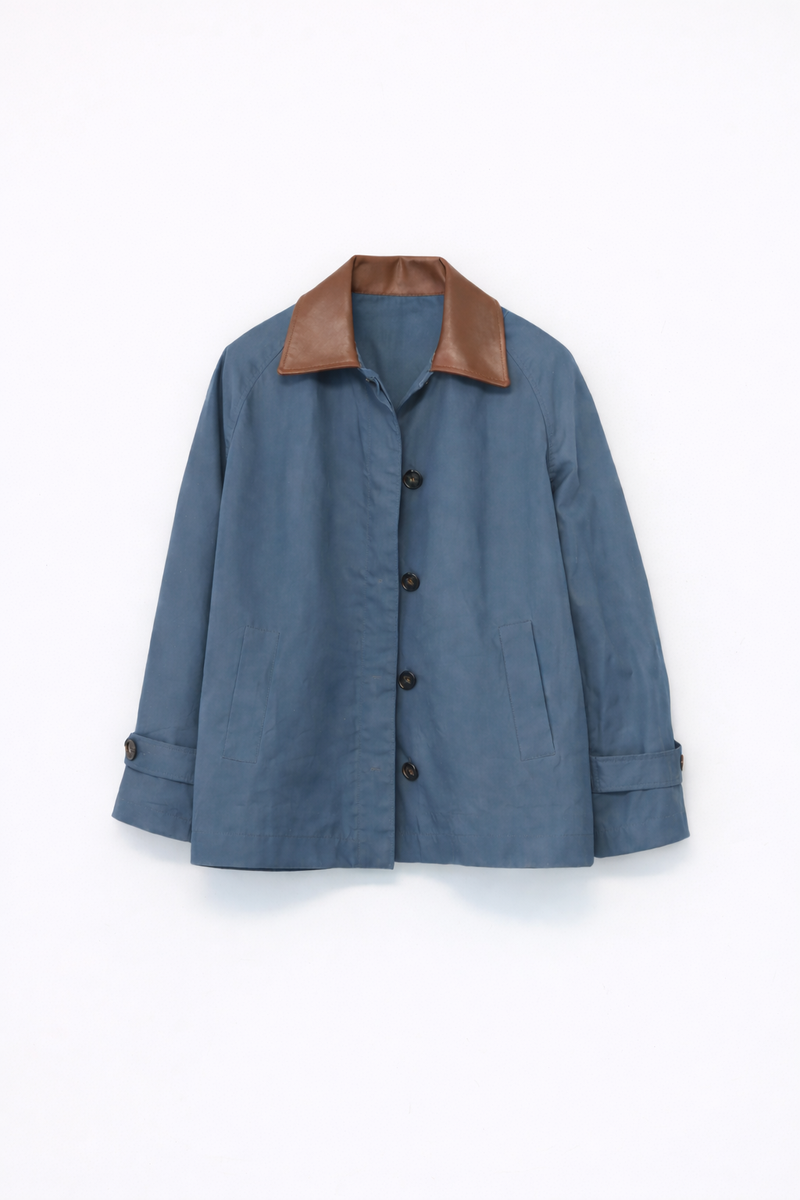 Waxed Cotton Mac Jacket, Dove Blue