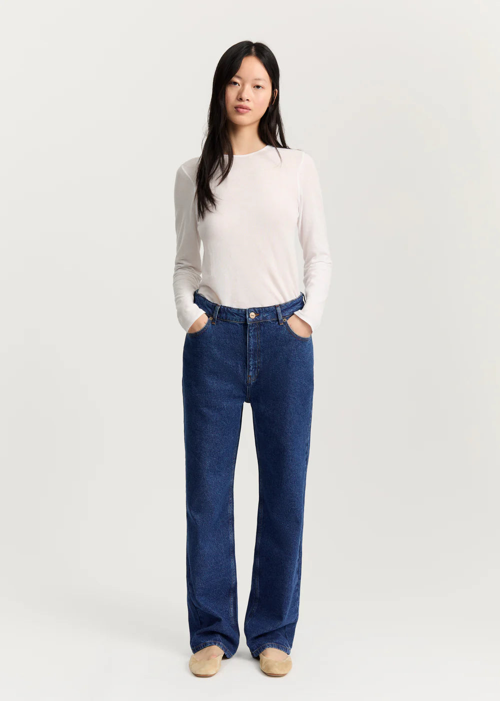 Cooper highwaist straight jeans, Mid Blue