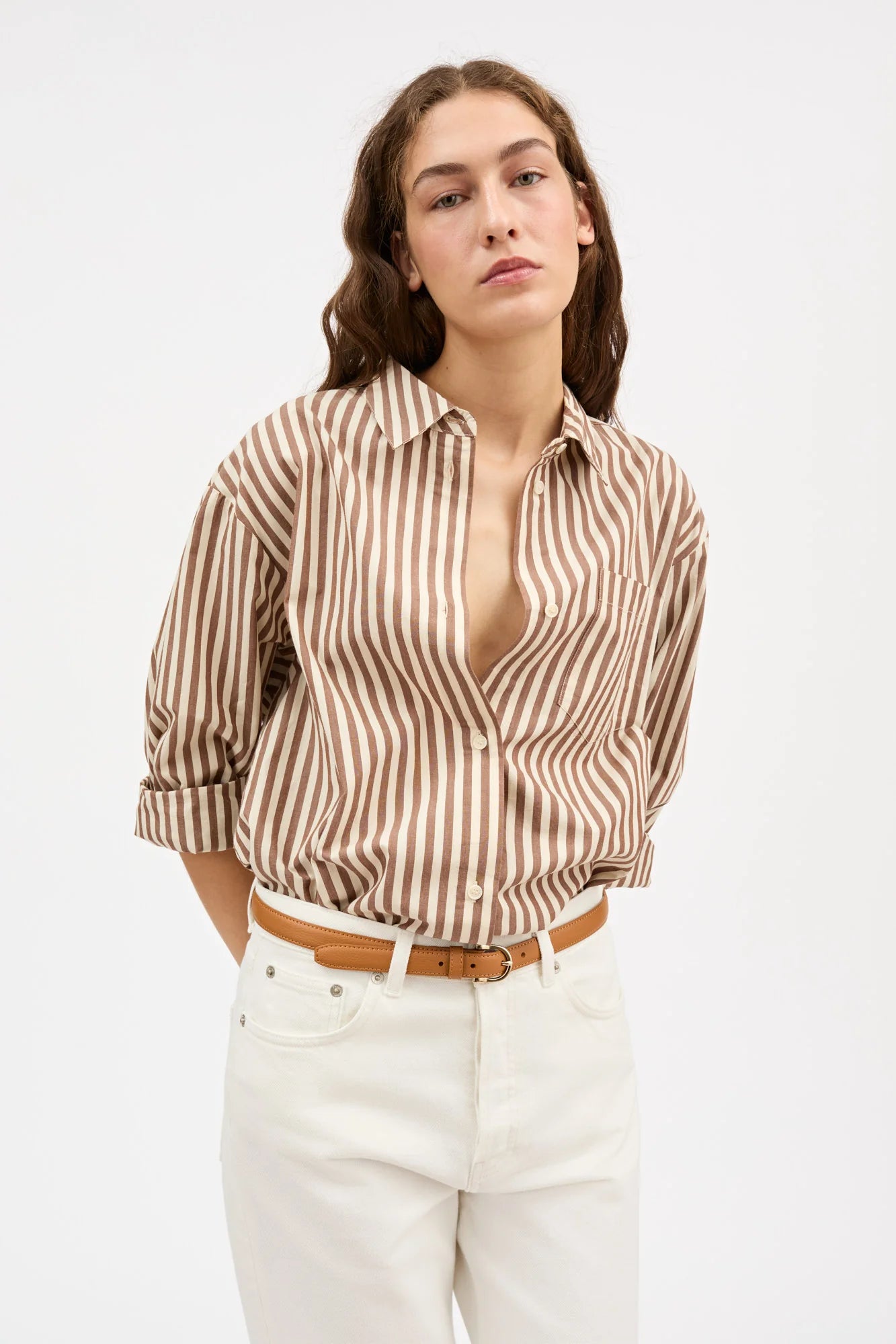 Edgar Shirt, Brown/Ecru stripe