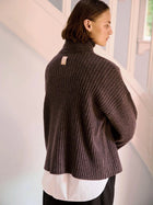 Ellen Cashmere T-Neck Sweater, Dark Brown Melange