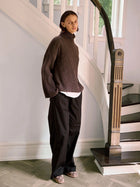 Ellen Cashmere T-Neck Sweater, Dark Brown Melange