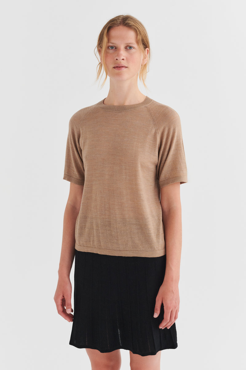 Wool Tee, Camel Melange