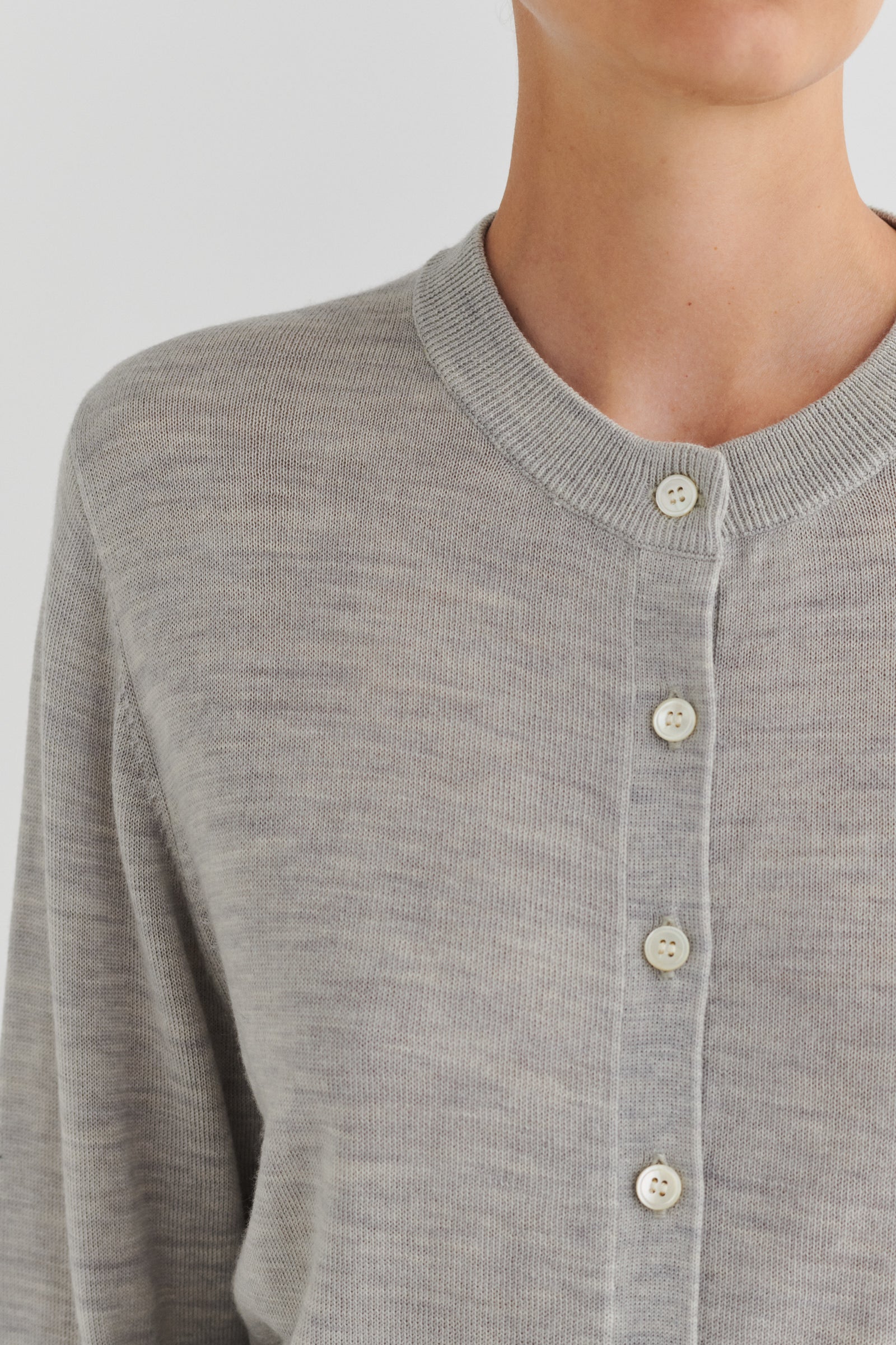 Wool Cardigan, Light Beige Melange