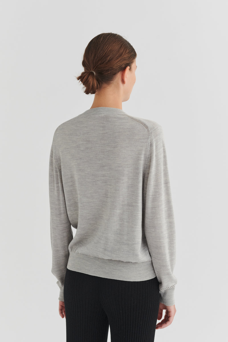 Wool Cardigan, Light Beige Melange