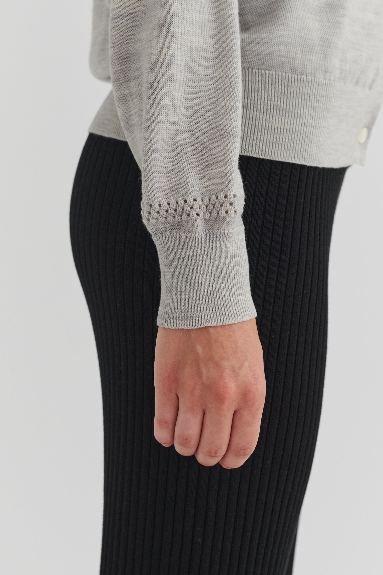 Wool Cardigan, Light Beige Melange