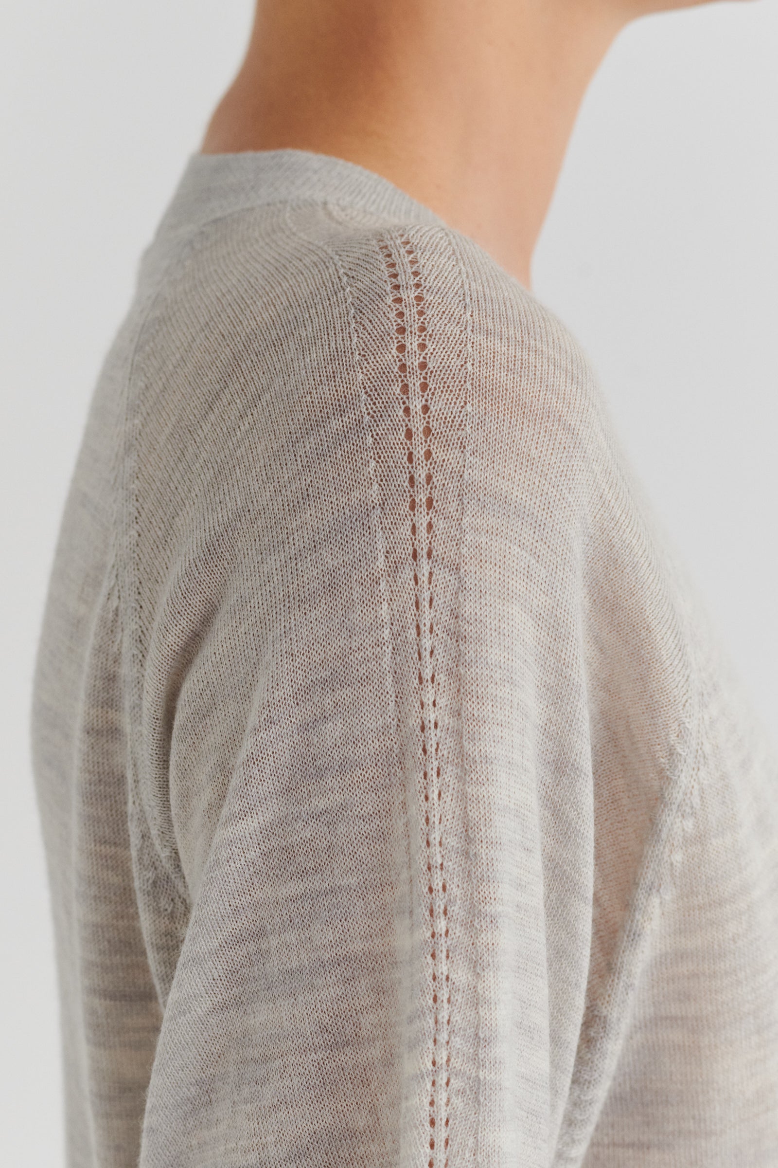 Wool Cardigan, Light Beige Melange