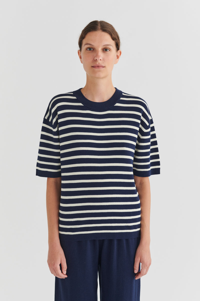 Striped Tee, Ecru / Dark Navy