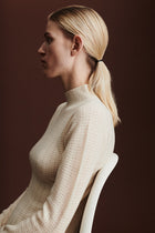 High Neck Pointelle Top, Ecru