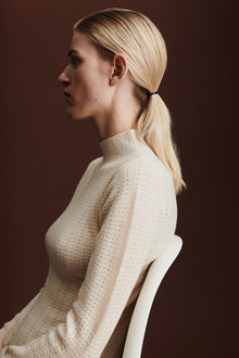 High Neck Pointelle Top, Ecru