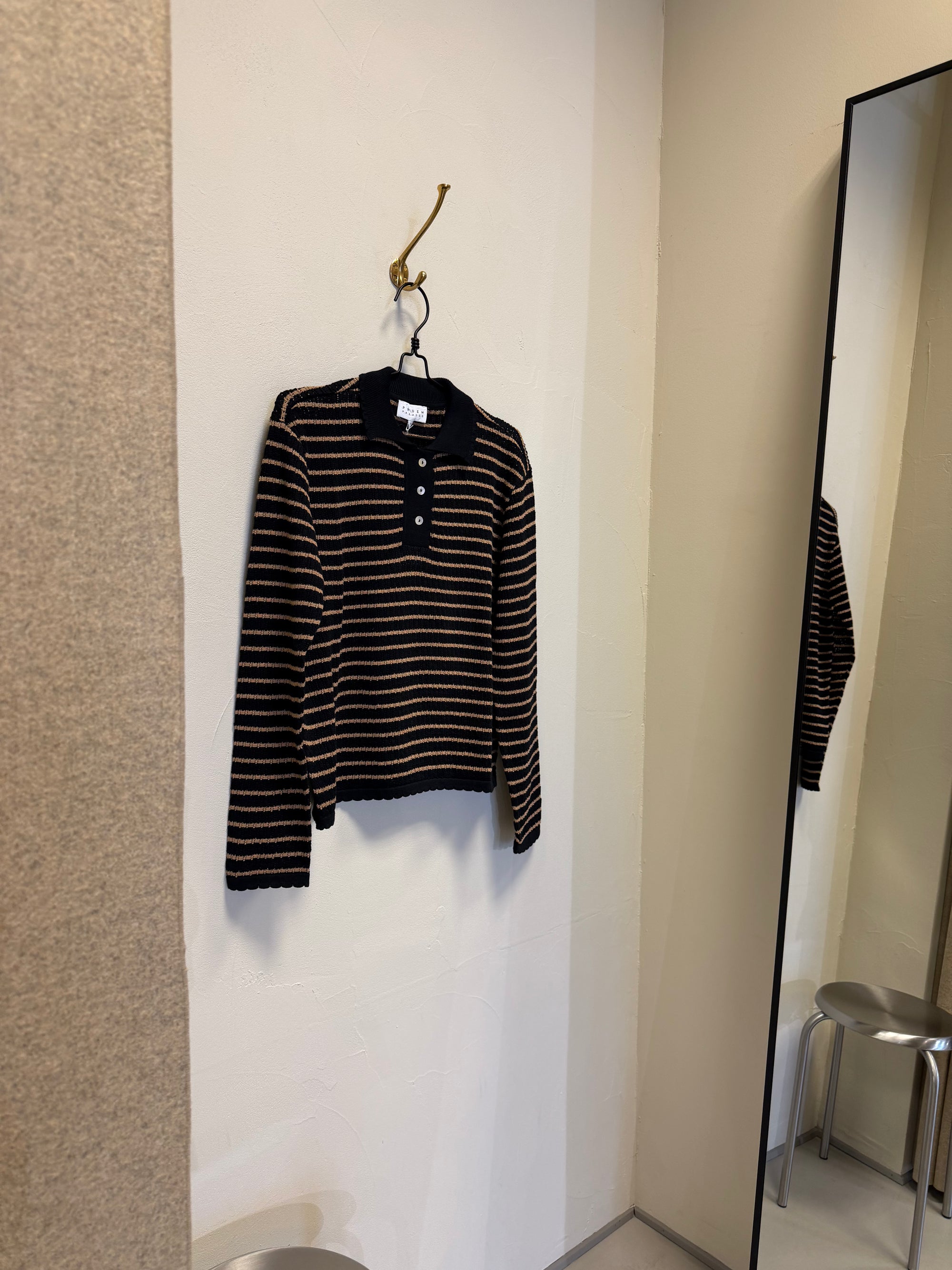 Nuria LS Polo Cardigan, Black / Cognac