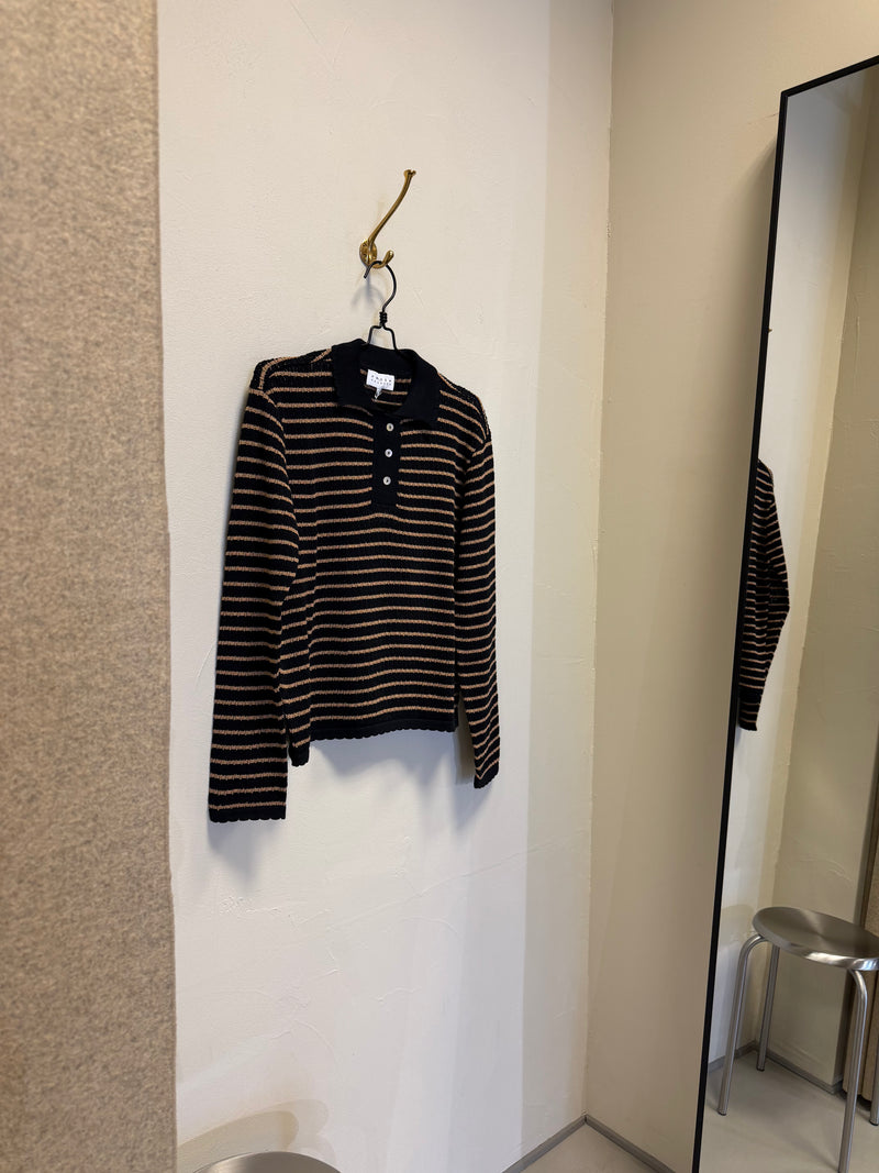 Nuria LS Polo Cardigan, Black / Cognac