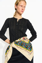 Mafalda Wool Scarf 90x90, Beige/Blue Kalamkari