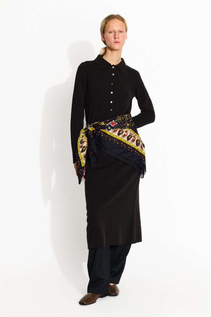Mafalda Wool Scarf 90x90, Black/Beige Kalamkari