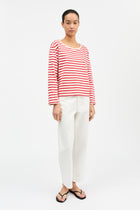 Marron Oversized Blouse, Off white/Red stripe