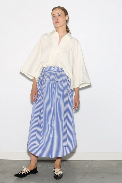 Soames Deadstock Cotton Skirt, Blue Stripe