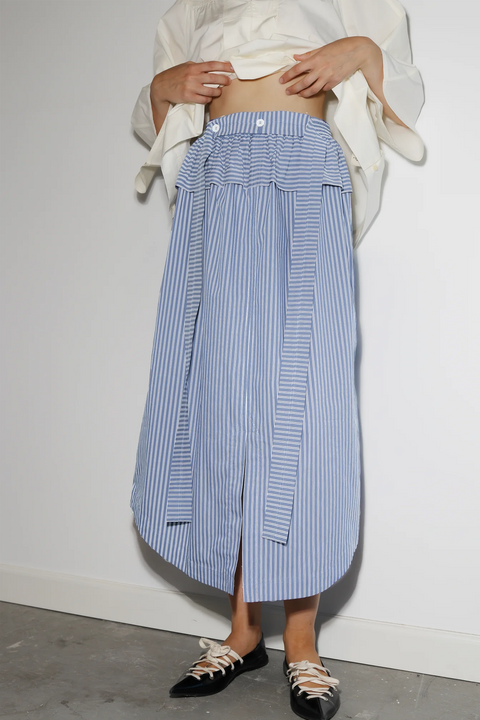 Soames Deadstock Cotton Skirt, Blue Stripe