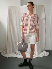 Lullu ss Polo Cardigan, Ecru / Holly Berry