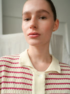 Lullu ss Polo Cardigan, Ecru / Holly Berry