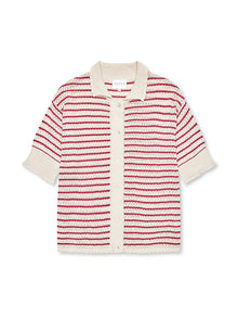 Lullu ss Polo Cardigan, Ecru / Holly Berry