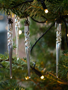 Mundblæste snoet glas istapper (2 stk) jule ornament