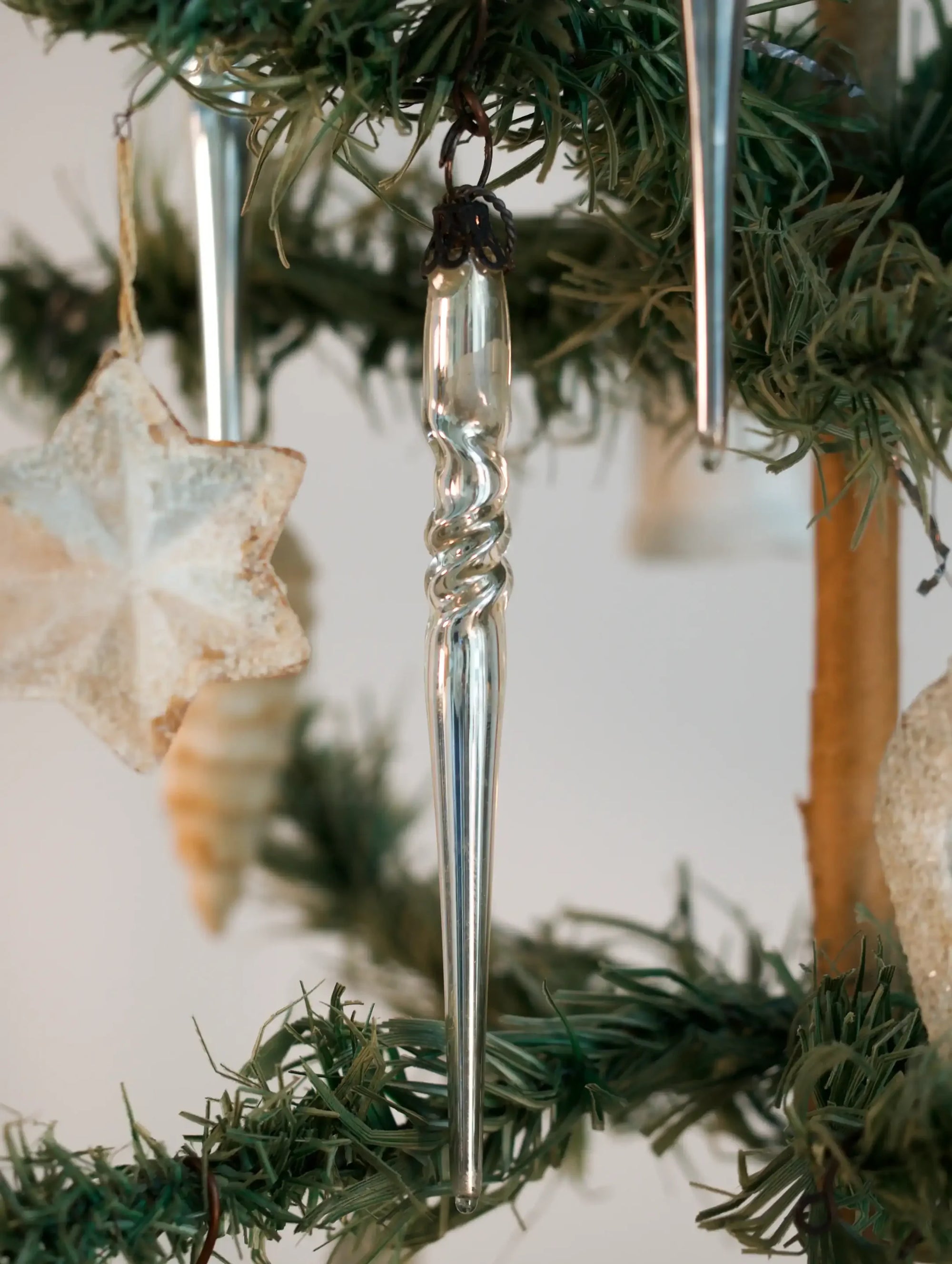 Mundblæste snoet glas istapper (2 stk) jule ornament