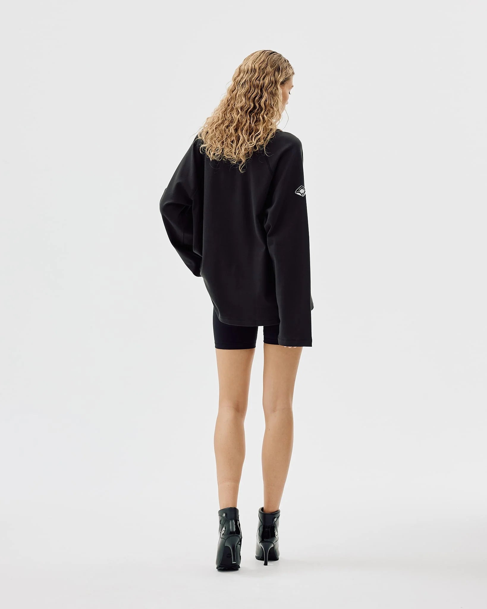 Oversize Long Sleeve Polo, Black