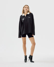 Oversize Long Sleeve Polo, Black
