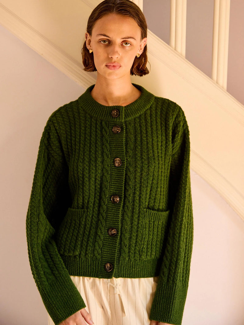 Gertrud Cable Cardigan, Cactus Green Melange