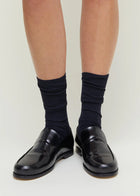 Wool Rib Socks, Navy