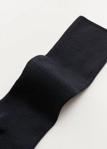Wool Rib Socks, Navy