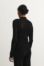 High Neck Pointelle Top, Black