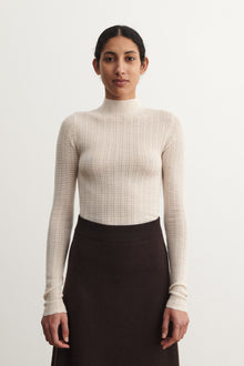 High Neck Pointelle Top, Ecru