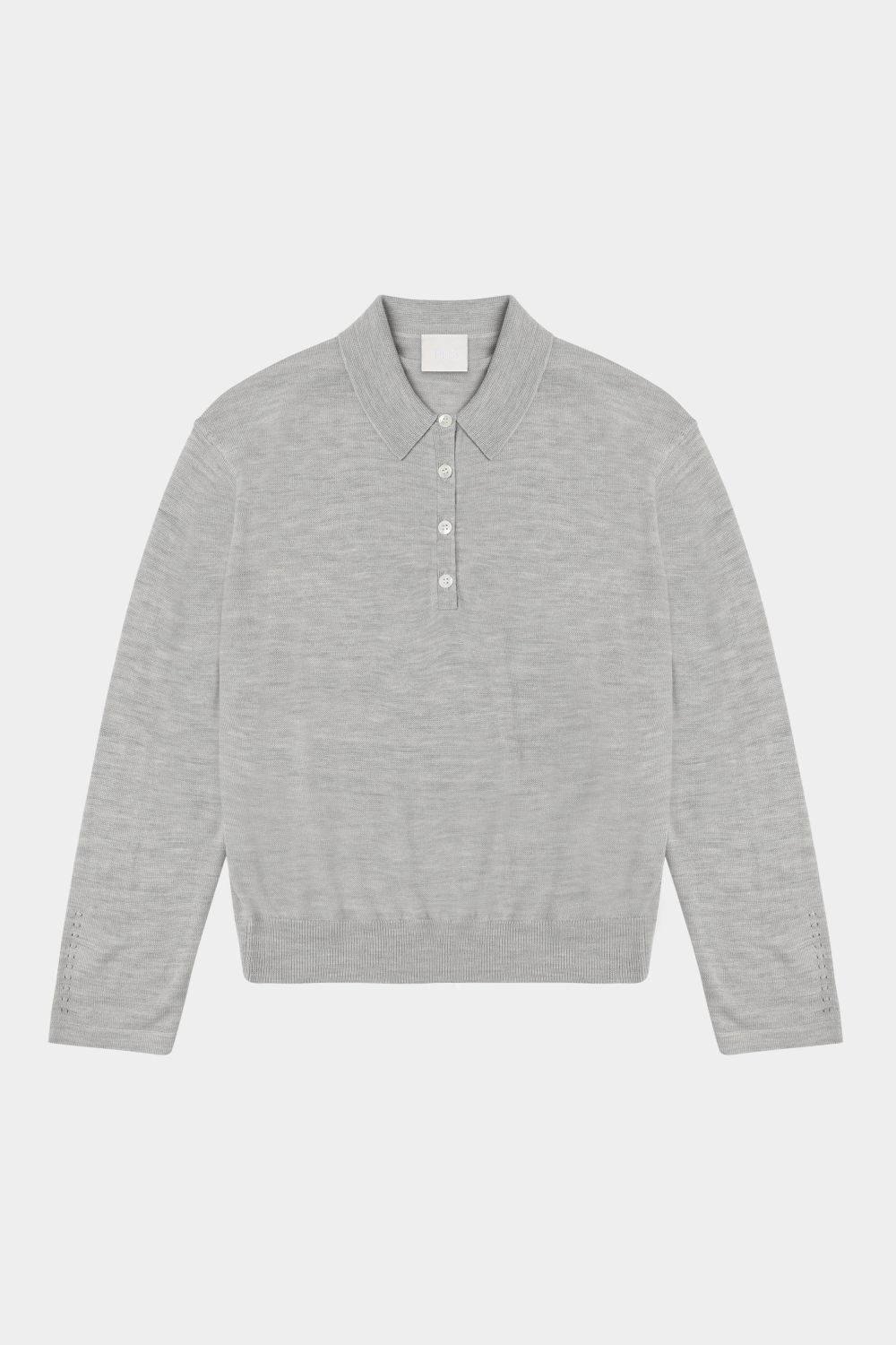 Wool LS Polo Shirt, Light Grey Melange