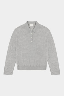 Wool LS Polo Shirt, Light Grey Melange