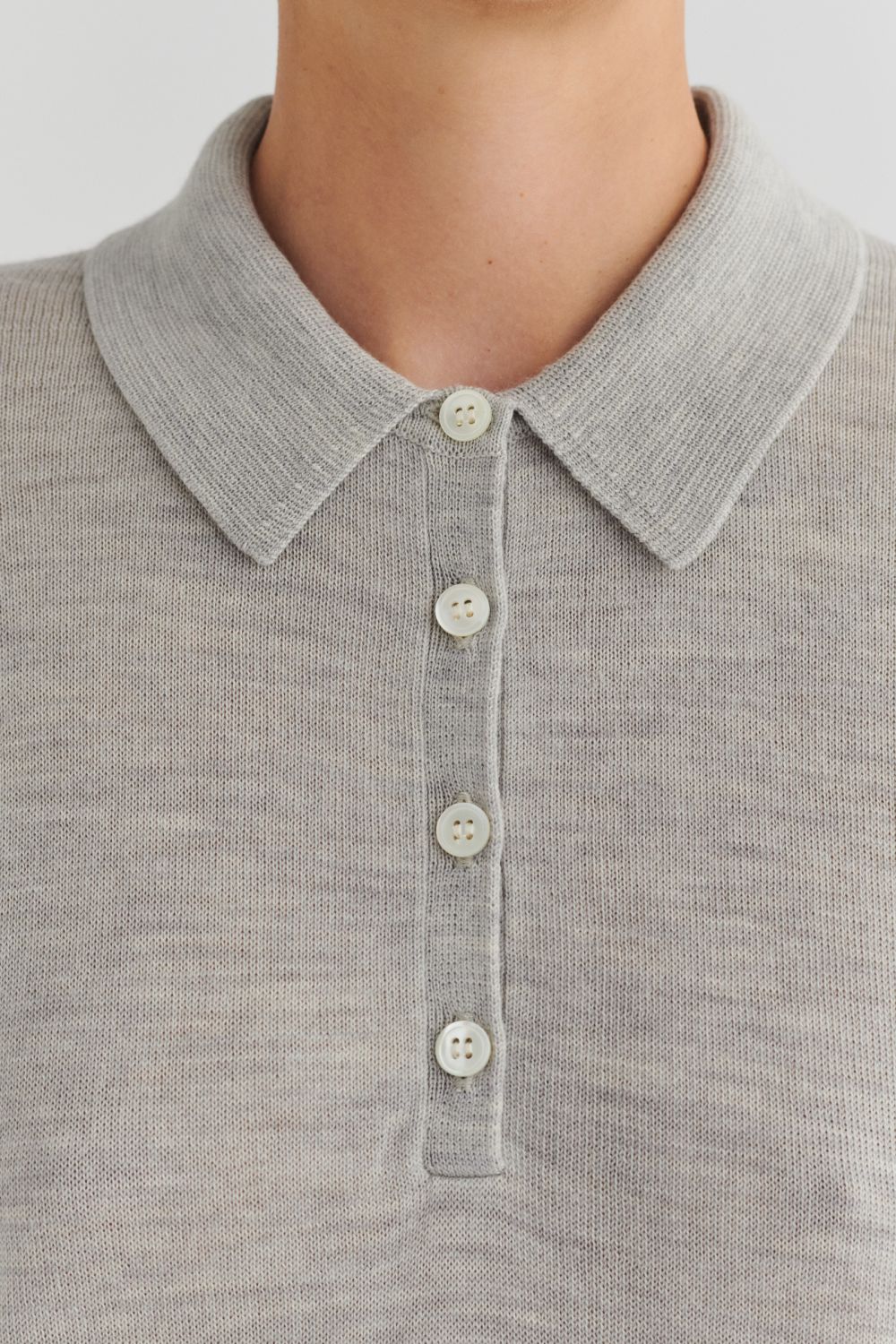 Wool LS Polo Shirt, Light Grey Melange