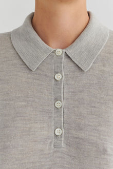 Wool LS Polo Shirt, Light Grey Melange
