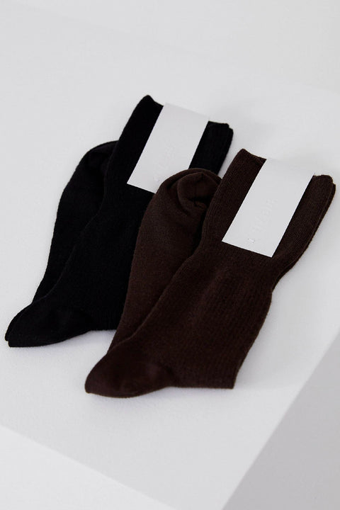 Wool Ribbed Socks, Black