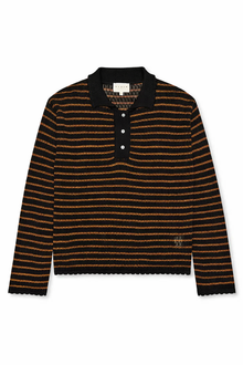 Nuria LS Polo Cardigan, Black / Cognac